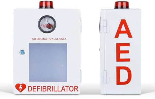 AED Safe, AED Defibrillator First Aid Cabinet with Key and Alarm, Suitable for All AEDs, for Offices, Nursing Homes, Public Places