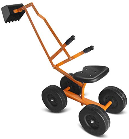 GOPLUS Juguete Infantil Pala de Arena, Juguete Pala de Playa Sand Digger con Asiento Giratorio de 360 Grados, 2 Brazos y 4 Ruedas Antideslizantes para Niños de 4 a 12 Años (Naranja)