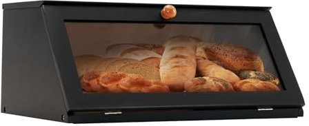 YOUDENOVA Brotkasten holz aus Bambus, Visualisiert Brotkorb Modern, Brotbox Küche mit Belüftung, Bread box zur Brotaufbewahrung, Brot-Aufbewahrungsbox für Brot, Röstbrot, Brötchen, 39x25x18cm, Schwarz