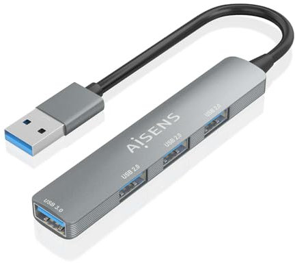 HUB AISENS USB 3.0 ALUMINIO 1XUSB3.0 A/H 3XUSB2.0 A/H GRIS 10CM