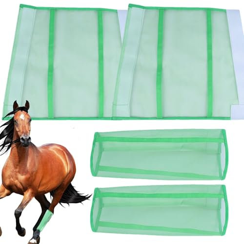 Pferdebeinbandagen | Netz-Fliegenstiefel für Pferde | 4 Stück | Pferdebeinschoner | 4 Fliegenstiefel wiederverwendbar für Pferde | Fliegenschutz für Pferde