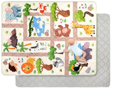 Extra Large Baby Play Mat for Floor 150x180 cm,Thick Playmats for Babies Kids Toddler,Soft Non-Slip Mat for Crawling & Playing,Machine Washable Portable Playpen Mat Pad for Tummy Time,Zoo