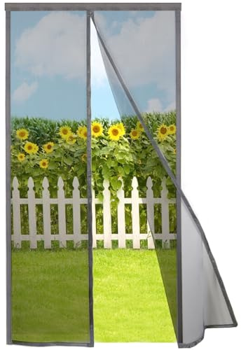 Risareyi Magnetiskt myggnät 100 x 190 cm, fint tjockt nät, grå insektsgardin dörr fönster med magnetstängning automatiskt, uppgradering stil för balkong entrédörr
