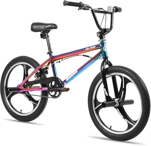 HILAND Vélo BMX 20 Pouces, 3 Rayons, Rotor 360°, Freestyle, 4 pegs, Convient aux Jeunes pour l'entraînement et Les Cascades, Couleur