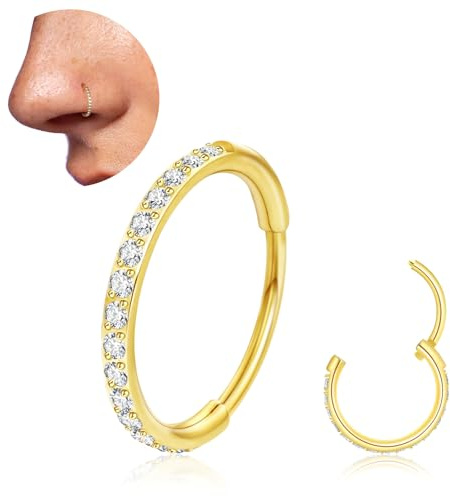 20G Nasenpiercing Titan Ring Gold Silber Nasenring Dünn Hypoallergen Medizinische Nasenpiercing Chirurgenstahl Helix Piercing Nase Ringe Zirkonia Schmuck für Damen Herren(Gold-20g, 6mm)
