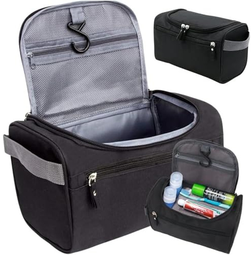 PARENCE.- Trousse de Toilette Homme Femme – Sac de Voyage Noir 23x16x12 cm avec Crochet de Suspension – Grande Capacité