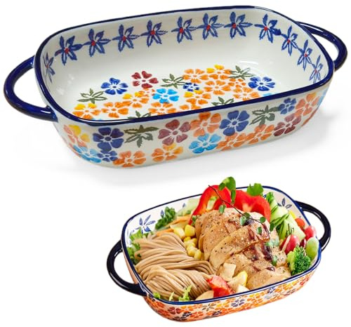 Jinfanshurich Plat à gratin rectangulaire en céramique avec poignées, moule à lasagnes, porcelaine pour lasagnes, tiramisu, casserole (A)