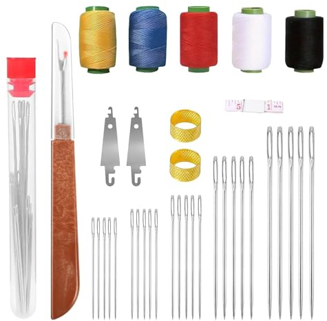 Floruvia Nähzubehör Set, Grande Œillet Acier Aiguilles à Coudre Kit, Enfile-Aiguille et Kit de Réparation d'Aiguille Aiguilles en Acier Inoxydable pour Couture à la Main (37 Pièces)