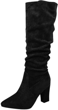 Generisch Border/Winter Border: stivali alti al ginocchio in pelle scamosciata con tacco a spillo sexy – lunghi e alla moda per donna scarpe eleganti, Nero , 41 EU