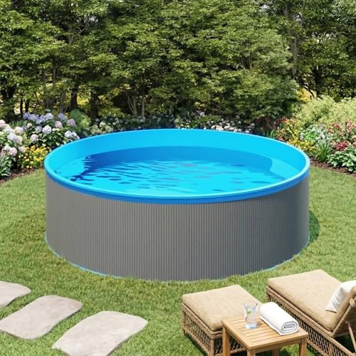 Piscina de pared de acero de 350 x 90 cm, piscina con estructura de acero y revestimiento de PVC, piscina de jardín de 7200 l para familia, piscina redonda gris y azul, rápido de montar y desmontar