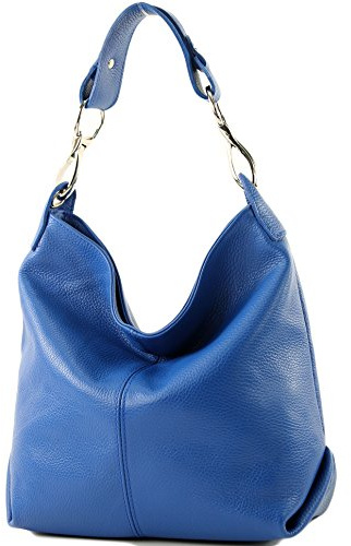 modamoda de T168 Damen Leder Schultertasche Henkeltasche Medium handmade in Italy, Farbe:Blau