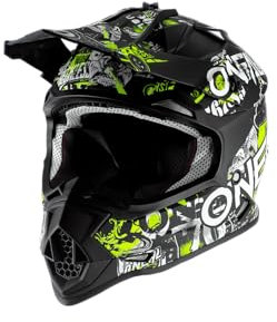 O'NEAL | Motocross-Helm | Kinder | MX Enduro | ABS-Schale, , Lüftungsöffnungen für optimale Belüftung & Kühlung | 2SRS Helmet Attack Youth | Schwarz Neon-Gelb | Größe S