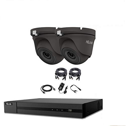 HILOOK 5MP CCTV SYSTEM 4CH 5 MP DVR CAMERA INDOOR OUTDOOR 2X GREY DOME TURRET CAMERAS 2OM NIGHT VISION HDMI KIT (1TB HDD Pre-Installed)