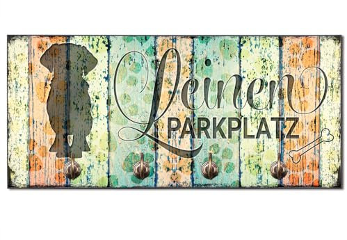 Cadouri Design-Hundegarderobe » Leinen Parkplatz « mit Hunde-Silhouette (Dackel) Wandhaken Hund┊Wandgarderobe, Leinenhalter, Hakenleiste