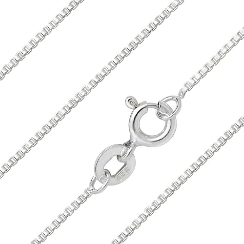 Aeon Real Sterling Silver 1mm Venice Box Chain in 16 Inches, 18 Inches and 20 Inches. 925 Silver Necklace (20)