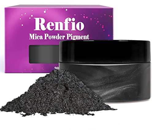 Renfio Pigmento in polvere di mica, 100 g, colorante minerale naturale metallizzato perlato brillante resina epossidica colorante per la realizzazione di sapone, slime bombe da bagno, 99,2 g, nero