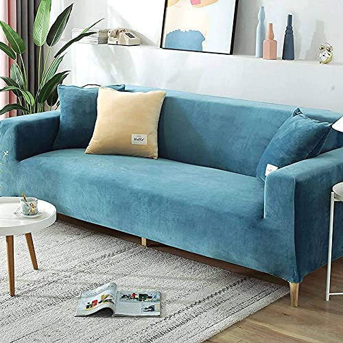 Samt-Sofabezug für 2-, 3-, 4-Sitzer, weicher Plüsch-Sofaschutz, Stretchbezug für Sofa und Armlehnen, wasserabweisend, Möbelschutz, Blau, 2-Sitzer, 140-170 cm