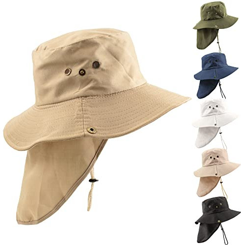 Carnavalife Sombrero de Sol con Protección Cuello para Hombre Mujer, Gorras de Pescador Transpirable y Plegable, Gorro con Orejeras de Acampada y Marcha, Unisex, Talla única (Marron)