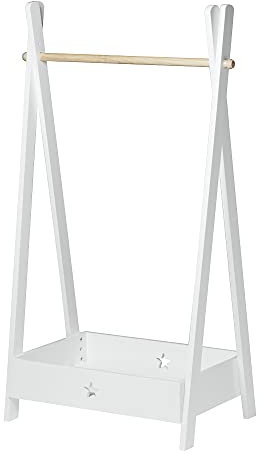 [en.casa] Kinder-Garderobe Laxe 126 x 73 x 43 cm Garderobenständer für Kinder freistehend Kleiderständer mit Staufach Stange aus Bambus Weiß/Natur