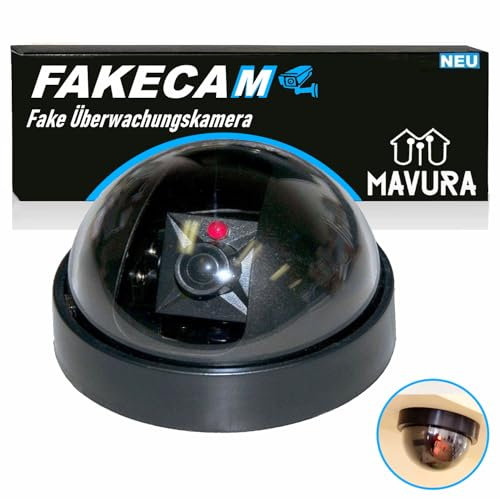 MAVURA Dummy - Telecamera di sorveglianza a cupola finte a 360° con luce nera per interni ed esterni