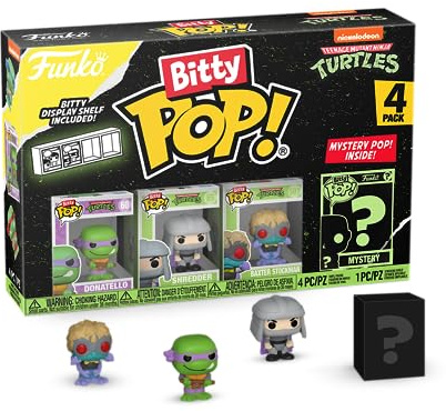 Funko Bitty POP! Teenage Mutant Ninja Turtles - Donatello,Shredder,Baxter Stockman and A Surprise Mystery Mini Figure - 0.9 Inch (2.2 Cm) - TMNT Collectable - Stackable Display Shelf Included