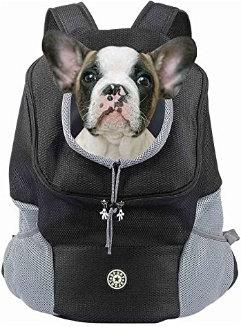Dog Cat Carrier Backpack for Small/Medium Pets, Adjustable Head Out Front Breathable Bag for Doggy Puppy Kitten, Waterproof Bottom Rucksack for Outdoor Travel Walking, Airline Approved (L, Black)