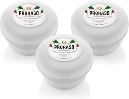 Proraso Rasierseife in Schüssel für empfindliche Haut, 3 x 150 ml, Rasierseife angereichert mit Extrakten aus Hafer und grünem Tee, hergestellt in Italien