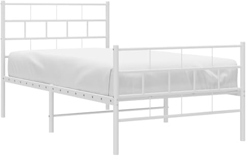 vidaXL Sängram med huvudgavel och fotgavel vit metall 90x200 cm, säng, metallsäng, metall sängram, sängar, metallsängar, metall sängramar, gästsäng
