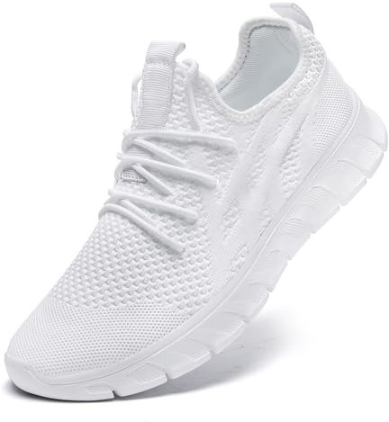 LANGFEUU Sneaker herr löparskor sneakers tennis löpning skor sportskor fritid gator löparskor mode lätta andas promenadskor fitness utomhus jogging skor 39–46 EU, Vit, 42 EU