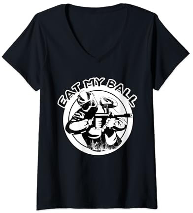 Damen Paintball Paintballmarkierer, eat my ball, schwarz kugeln T-Shirt mit V-Ausschnitt
