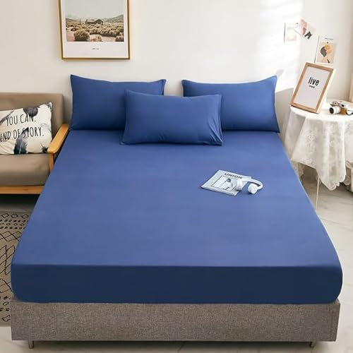 Spannbettlaken Dunkelblau Bettlaken,Mikrofaser Betttuch Bett Laken Bezug, Bed Fitted Sheet Bedsheet,Spannbetttuch, Für Bis 30Cm Matraze180X200Cm