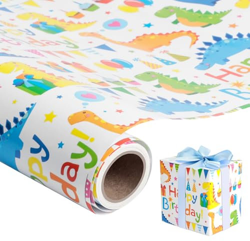 Romon Papier Cadeau Anniversaire, Rouleau de Papier D'emballage Cadeau, 43cm*300cm, Impression Colorée pour Anniversaire, Noël pour Emballage Cadeau, Femme Fille Homme Garçon
