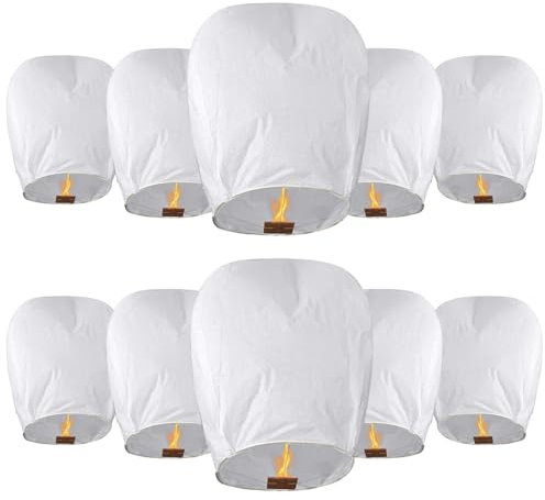 Dhqkqg Chinese Sky Lanterns, 10 Packs Chinese Lantern White, Floating Sky Lanterns, Wishing Lanterns, Eco Friendly Outdoor Flying Lanterns, Perfect for Birthdays, Eid, Funerals, and Memorial Days