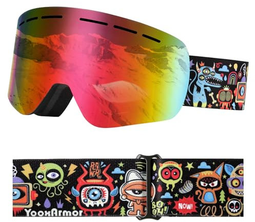 YooxArmor Skibrille Kinder, Anti Fog Snowboardbrille mit Double Lens für 6-14 Jahren Jungen und Mädchen,100% UV Helmkompatible OTG Schneebrille für Skifahren Skaten Wintersport