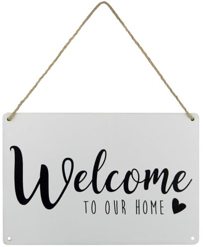 Poeland Welcome Sign, Wooden Hanging Sign with String, Welcome Door Sign for Front Doors, Gardens, Beach Cabins, Cafes (Welcome 02)