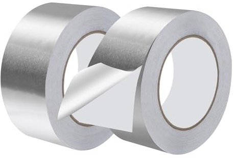 Supaway 2 Rollos de Cinta de Aluminio 50 mm x 50 m Cinta Adhesiva Plateada Resistente al Calor para Sellado, Aislamiento y Reparación