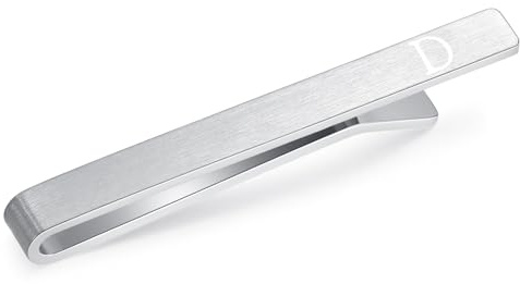 HONEY BEAR Lettera con iniziali Alfabeto Fermacravatta per Uomo - Dimensione Normale Acciaio Regalo di Nozze di Business,5.4cm,Argento Spazzolato (D Più spessa con scatola 2.12)