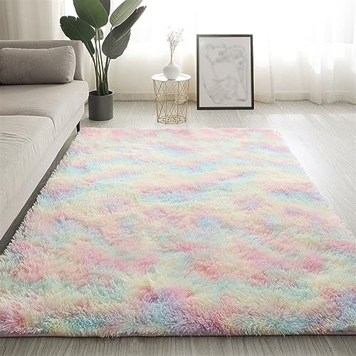 Tappeto shaggy tie-dye, spesso, non perde pelo, per camere da letto, aree ad alto traffico, antiscivolo, per interni e soggiorno, colore: cammello, 100 x 160 cm