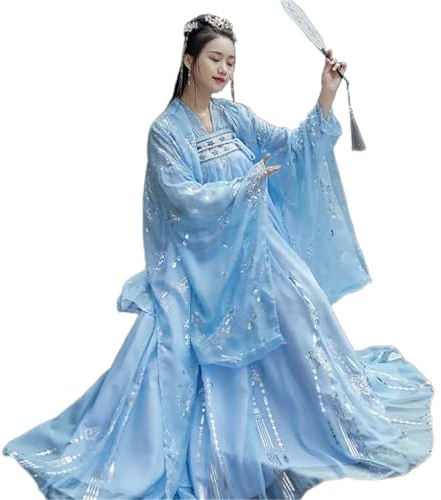 WHRAOY Abito Tradizionale Cinese Hanfu da Donna (S-3XL), Taglie Forti - Costume da Principessa da Ballo Femminile,2XL,B