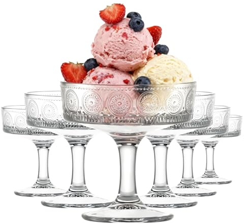 Lot de 6 Coupelles à Dessert en Verre pour Glaces-190ml, Parfaites pour Sundaes, Cocktails de Crevettes, Pouding, et Bien Plus-Petits Pots Vintage pour Salades, Yaourts, Fruits, Mousses et Cheesecakes