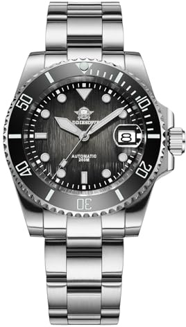 ADDIESDIVE Montre de plongée Automatique pour Homme Mouvement mécanique 8215 étanche à 200m Cadran analogique Lunette en céramique Verre Saphir luminescentes BGW9 Bracelet en Acier Inoxydable AD2536