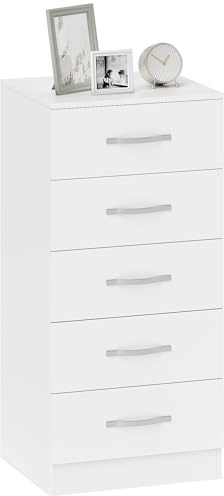 HOMCOM Cassettiera Camera da Letto 5 Cassetti, Como Camera da Letto Slim Moderno con Maniglia, Cassettiera Salvaspazio per Soggiorno, Cameretta e Corridoio, 40x35x85 cm, Bianco