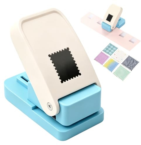 Troqueladora Sello Tipo Sello Rectangular 2,5 x 2,5 cm para Scrapbooking | Perforadora Manual con Borde Festoneado, Stamp Punch Portátil para Tarjetas, Etiquetas, Álbumes y Manualidades DIY