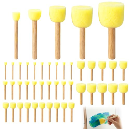 40 Pack Foam Brush Set, Round Sponge Paint Brushes, Foam Stencil Stippling Brush, Washable Sponge Stippler for Paint, Craft, Stenciling