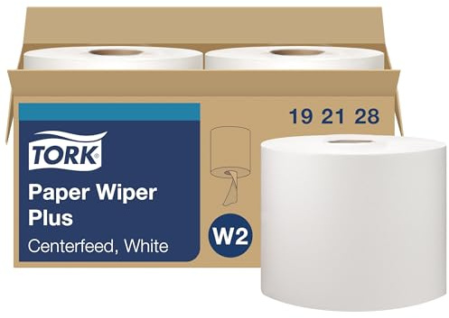 Tork 192128 Paper Wiper Plus, Centerfeed, 1-Ply, 9.8 Width x 380' Length, White (300 per Roll, 600 Wipers per Case) (Pack of 2)