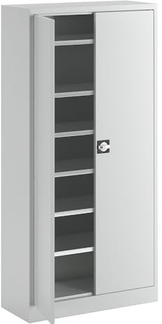 EUROKRAFT | Armoire à Portes battantes en tôle d'acier | h x l x p 1950 x 950 x 400 mm | 6 tablettes | Gris Clair RAL 7035