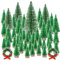 KUUQA 46Pcs Mini Weihnachtsdorf Bäume Flasche Pinsel Bäume Sisal Schnee bewaldeten Bäume mit Weihnachtskränzen für Weihnachten Hausdekorationen, Diorama Modelle