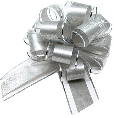 Oblique Unique® Geschenk Schleife mit Geschenkband Glänzend für Geschenke Tüten Zuckertüten zum Basteln Dekorieren Verzieren Weihnachten (Silber)