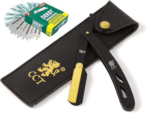 Das Cambridge Cut Throat ™ Barber-Rasiermesser für eine tadellose Rasur – Swing-Lock-Rasiermesser mit Derby-Rasierklingen und Leder-Reisetasche - Geschenke für Männer – Pflegeset-Geschenk für Herren