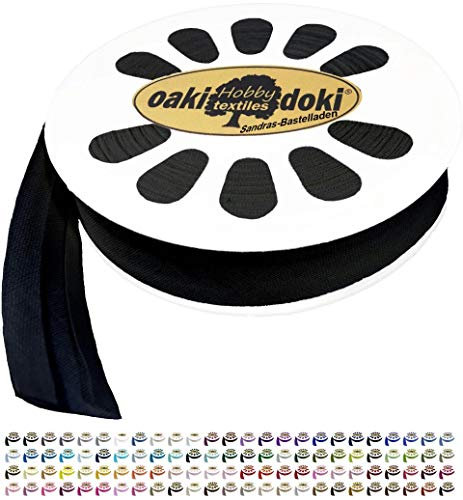 Sandras-Bastelladen 20m Schrägband/Einfassband Baumwolle Uni gefalzt Breite 20mm 000-Schwarz